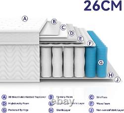 10.2 Inch King Size Mattress 9-Zone Pocket Sprung Mattress with Memory Foam a
