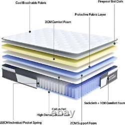 10'' 4FT Luxury Medium Firm Memory Foam Bed Pocket Sprung Mattress Orthopaedic