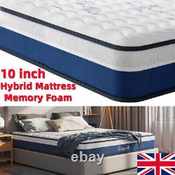 10'' Hybrid Mattress 3FT 4FT6 Double Single Breathable Memory Foam Pocket Sprung