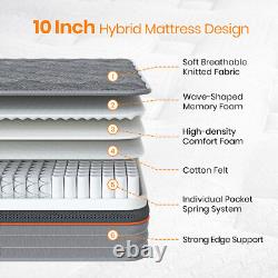 10 Inch Deep Double Bed Mattress with 9-Zone Pocket Springs & Memory Foam Topper