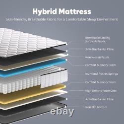 10 inch Double Mattress 4FT6 Memory Foam Pocket Sprung Orthopedic 135x190x25cm