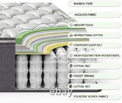 3FT Single Bamboo Fibre Mattress Pocket Sprung Memory Foam Hybrid 90x190x22cm