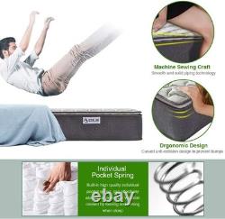 3FT Single Bamboo Mattress Pocket Sprung Memory Foam 9-Zone Support 90x190x27cm