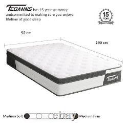 3FT Single Gel Memory Foam Pocket Spring Mattress Pressure Relief Euro Top Bed