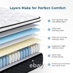 3FT Single Mattress, 10.3Inch COOLMAX Gel Memory Foam Pocket Spring Hybrid Mattr