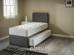3ft Single Guest Visitor Bed 3 In 1 With Mattress Headboard Pullout Trundle Set