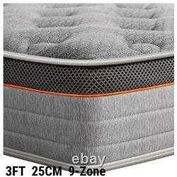 3ft Single Pocket Spring Mattress 9-Zone Memory Foam Deep Hybrid Mattress 10Inch