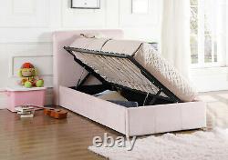 3ft Single Rome Side Lift Ottoman Bed Frame In Pink With Memory Foam Mattress