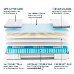 4FT6 Double Mattress 10 Inch Gel Memory Foam Pocket Spring Hybrid, Medium Fir