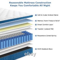 4FT6 Double Mattresses, 10.6 Inch Memory Foam Pocket Sprung Mattress