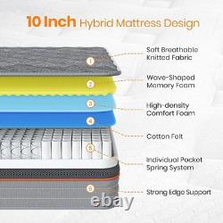 4.6ft Double Pocket Spring Mattress 9Zone Memory Foam Deep Hybrid Mattress 25cm