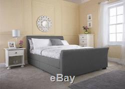 4 Drawer Grey Storage Sleigh Bed + Memory Foam Mattress, 4FT6 Double & 5FT King