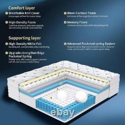 5FT King Mattress, 11 Inch 7-Zone Pocket Sprung Mattress with Memory Foam and So