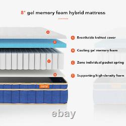 8 Memory Foam Pocket Sprung Hybrid Mattress Double King Super King 4ft 4ft6 5ft