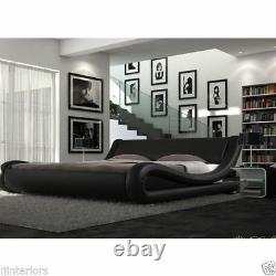 Amari Modern Designer Double Or King Size Leather Bed With Memory Foam Mattress