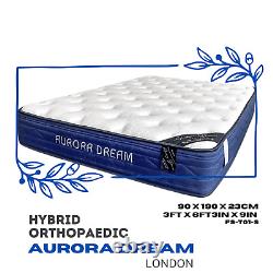 Aurora Dream Single Hybrid Mattress 3ft Blue Border Luxury Memory Foam Pocket Sp