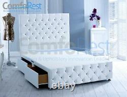 BLACK / WHITE PVC CHESTERFLIED DIVAN BED, Pocket Mattress option + 54 HEADBOARD