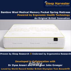 Bamboo Memory Foam Pocket Wool Mattress Medical Memory 3ft 4ft6 Double 5ft 6ft
