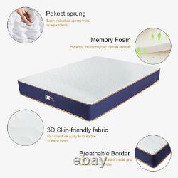 BedStory 22cm Memory Foam Pocket Sprung Double 4ft6 Hybrid Mattress Medium Firm