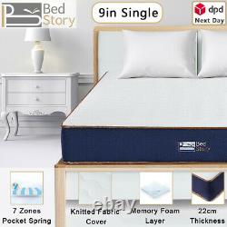 BedStory 9in Memory Foam Pocket Spring Hybrid Mattress Single 3ft Medium Firm