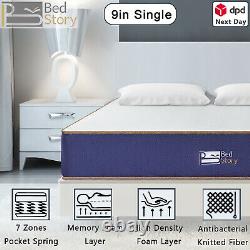 BedStory 9in Memory Foam Pocket Spring Hybrid Single Mattress Back Pain Release