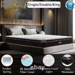 Bedstory 10in Memory Foam Pocket Sprung Single Double King Size Mattress Firm