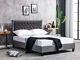 Chesterfield Grey Fabric Bed + Memory Foam Mattress, 4ft6 Double & 5ft King Size