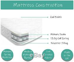 Chesterfield Grey Fabric Bed + Memory Foam Mattress, 4FT6 Double & 5FT King Size