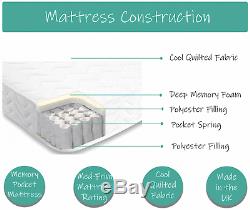 Chesterfield Grey Fabric Bed + Memory Foam Mattress, 4FT6 Double & 5FT King Size