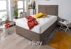 Chesterfield Memory Foam Divan Bed Set With Headboard 3ft 4ft6 Double 5ft King
