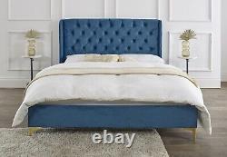 Chesterfield Wing Plush 4ft6 Double & 5ft King Size Fabric Beds With Mattress
