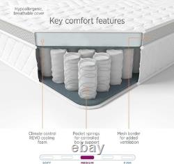 Cooling Hybrid Mattress Breathable Memory Foam & Pocket Springs, Double Cooling Hybrid Mattress Breathable Memory Foam & Pocket Springs, Double