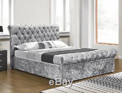 Crushed Velvet Chesterfield Sleigh Ottoman Storage Bed, 4ft6 Double & 5ft King