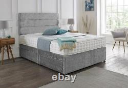 Crushed Velvet Memory Foam Divan Bed Set With Mattress And Designer Headboard