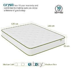 Crystli Memory Foam & Pocket Sprung Mattress, 10 3FT Single, Hypoallergenic, Boxed