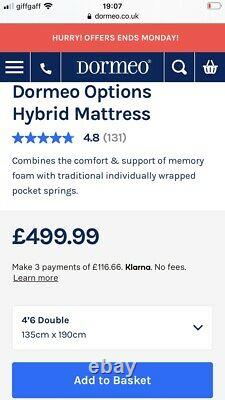 Dormeo Options Hybrid Mattress Memory Foam Pocket Springs Medium Firm 4 Sizes UK