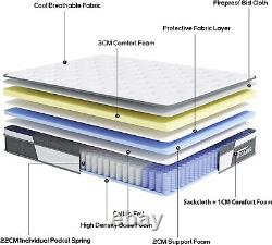 Double 4FT6 Pocket Spring Mattress Pressure Relief Medium Firm Memory Foam Bed