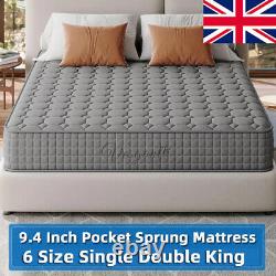 Double King Mattress 9.4 Inch Deep Pocket Sprung Breathable Memory Foam Spring