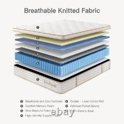 Double Mattress 10.6 Inch, Memory Foam Hybrid Double Mattress, Zoned Coil Pocket