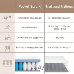 Double Mattress 10.6 Inch, Memory Foam Hybrid Double Mattress, Zoned Coil Pocket