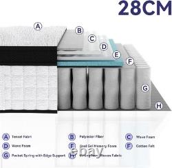 Double Mattress 11 Gel Memory Foam Pocket Sprung Orthopaedic Cool 135x190x28cm