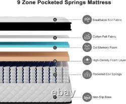 Double Mattress, 22CM Gel Memory Foam Pocket Sprung Mattresses with Breathable S