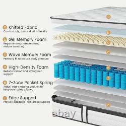 Double Mattress 4FT6, 10.6 Inch Gel Memory Foam Pocket Sprung Orthopedic Teosli