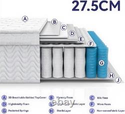 Double Mattress 4FT6 10.8 Memory Foam Pocket Spring 9-Zone Orthopedic Medium Fi