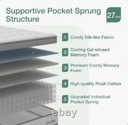 Double Mattress Hybrid 27cm Memory Foam Pocket Sprung Supportive Lumbar