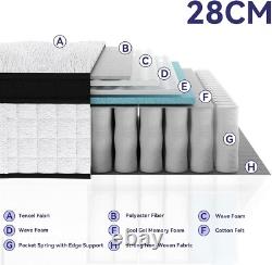 Doublelife 4FT6 Double Mattress 11 Gel Memory Foam Pocket Sprung 135x190cm