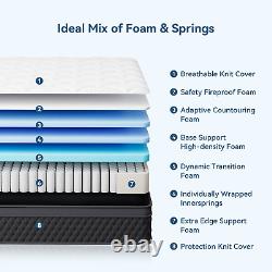 ELEMUSE Double Mattress 10.6 inch, Memory Foam Pocket Sprung Mattress 4FT6, Firm
