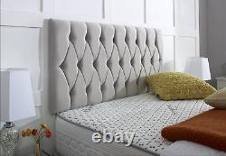 FABRIC SUEDE CHESTERFIELD DIVAN BED SET + MEMORY MATTRESS 4FT6 Double 5FT King