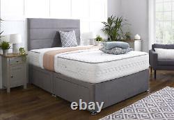 FABRIC SUEDE MATCH DIVAN BED SET + MEMORY SPRING MATTRESS 4FT6 Double 5FT King
