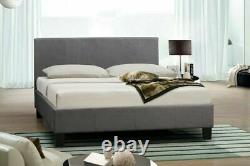 Fabric Grey Box Bed Frame Optional Mattress, Memory Foam, Orthopeaadic, Pocket